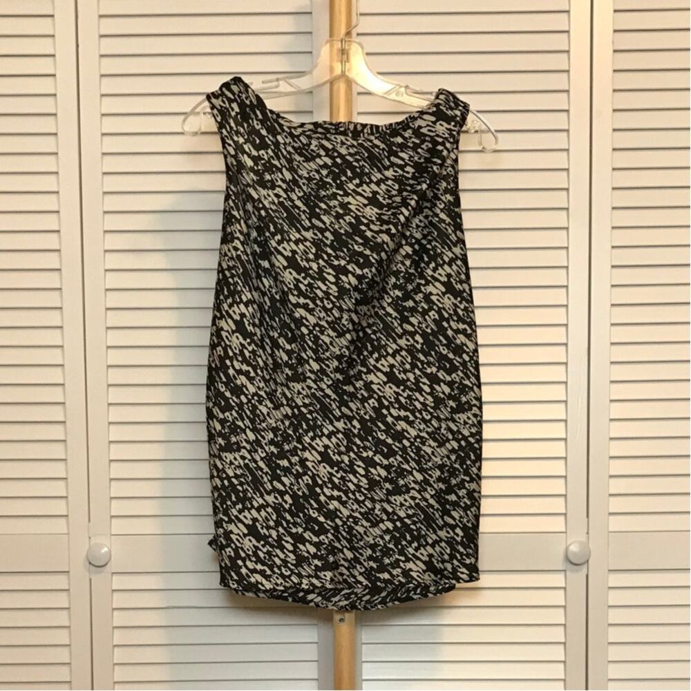 Adiva Chic Abstract Black Cream Sleeveless Blouse Workwear Tunic Tank XL